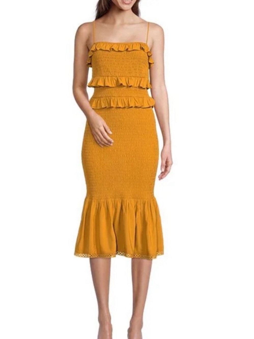 Antonio Melani Adalee Ruffle Tiered Smocked Flounce Hem Sheath Dress Size 16